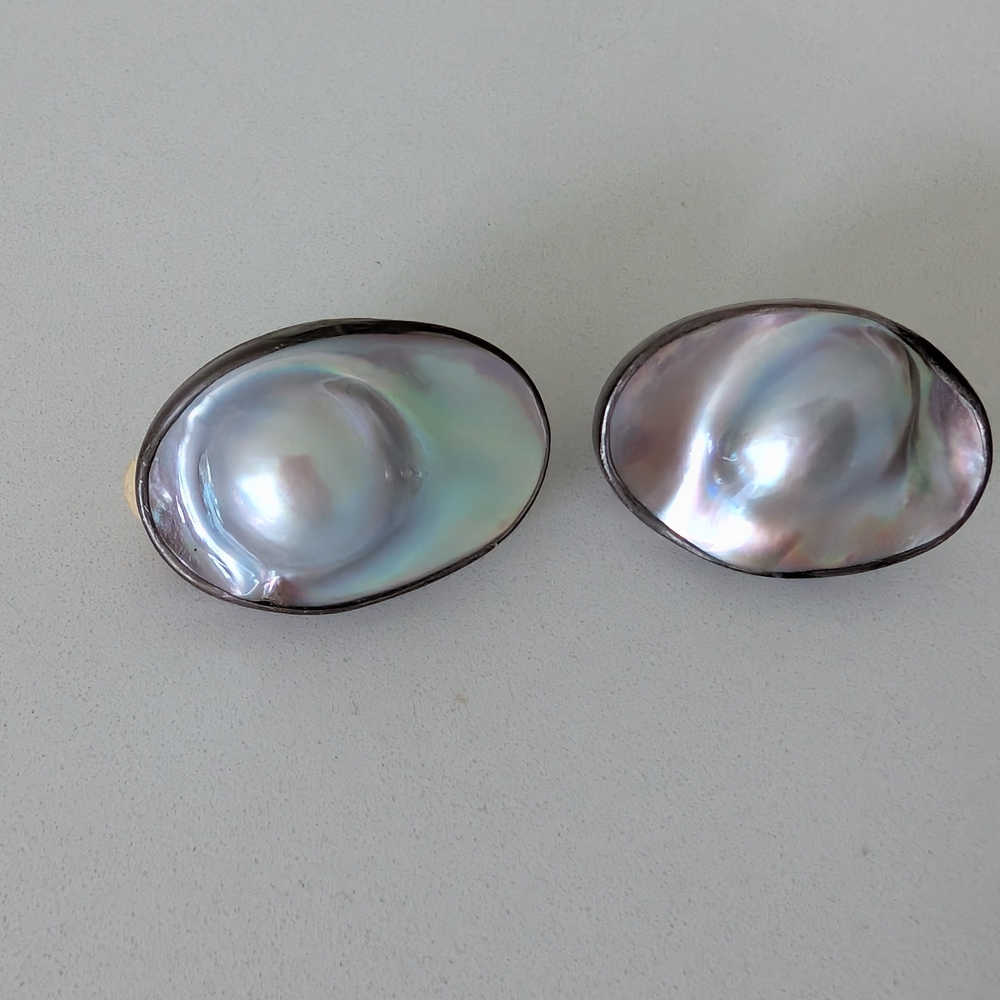 Rebecca Collins Sterling Silver Blister Pearl Clip Earrings